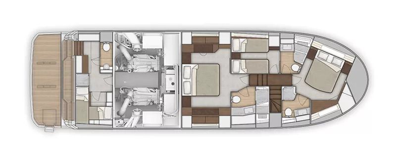Нижняя палуба BENETEAU Grand Trawler 63 3 | MARINEPOINT Нижняя палуба 3
